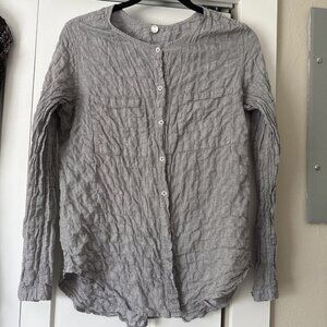 Margaret O’Leary Shirt Top Gray Cotton Long Sleeve Buttons Textured Size M